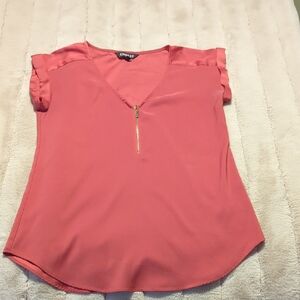 Chaps Coral Blouse with Gold Zipper